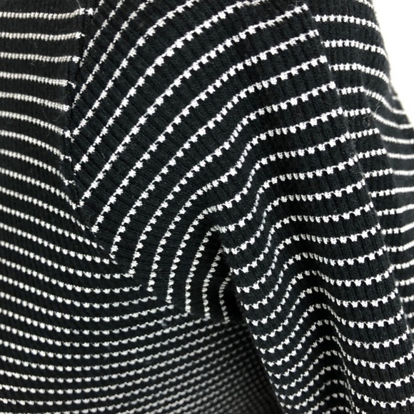 Black White Stripe Cropped Wrap Long Sleeve Womens Cut Out Top - Picture 9 of 16